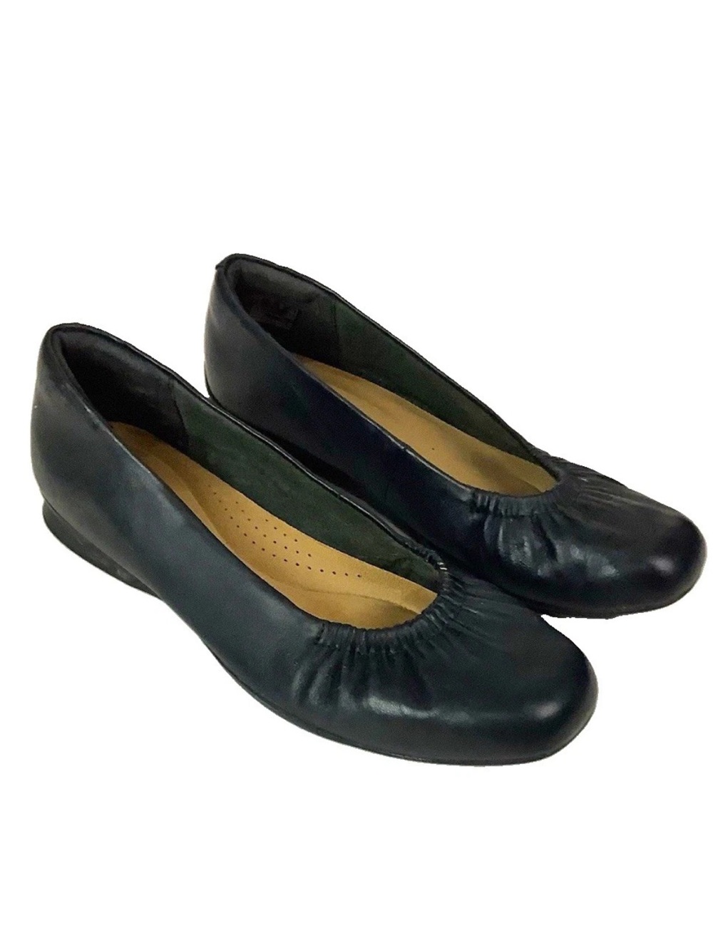 Clarks Collection Sz 7.5 Comfort Leather Slip On Heeled Ballet Flats Black